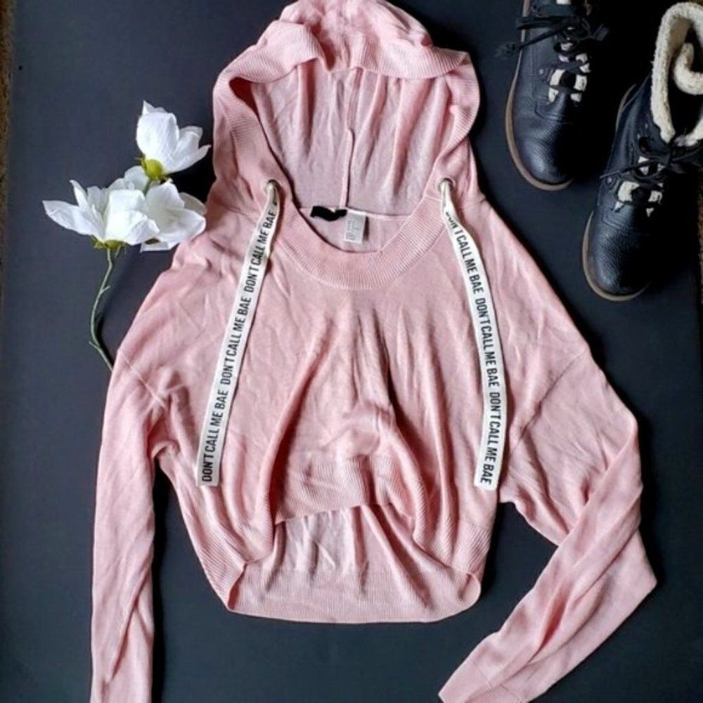 💍Divided Pink Lightweight Hooded Crop Sweater